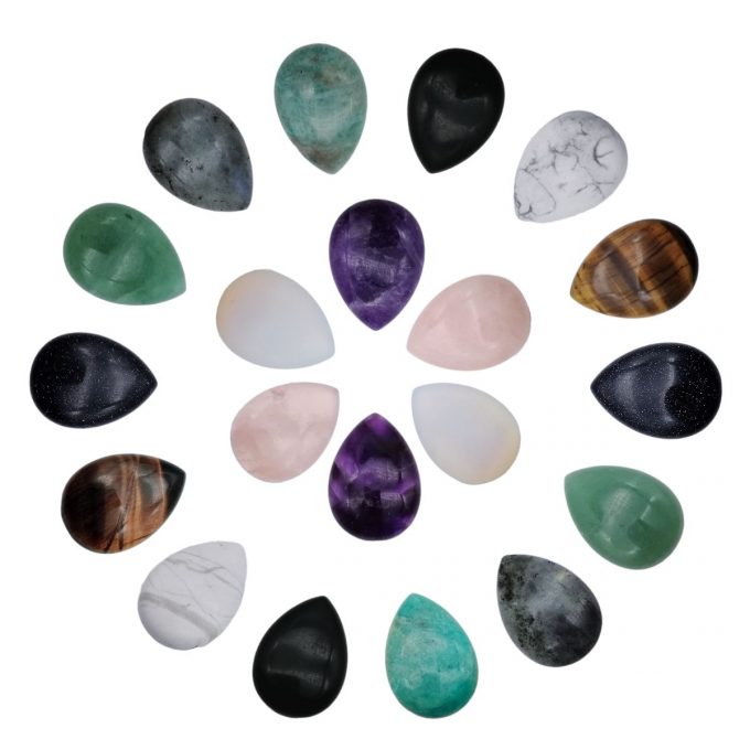 XMHOME 20pcs Teardrop Shaped Stone Assorted Gemstones 10 Colors 35 * 25 * 7mm Worry Stone Multi-Color Cabochons Crystal Healing Beads for Jewelry Making Wholesale
